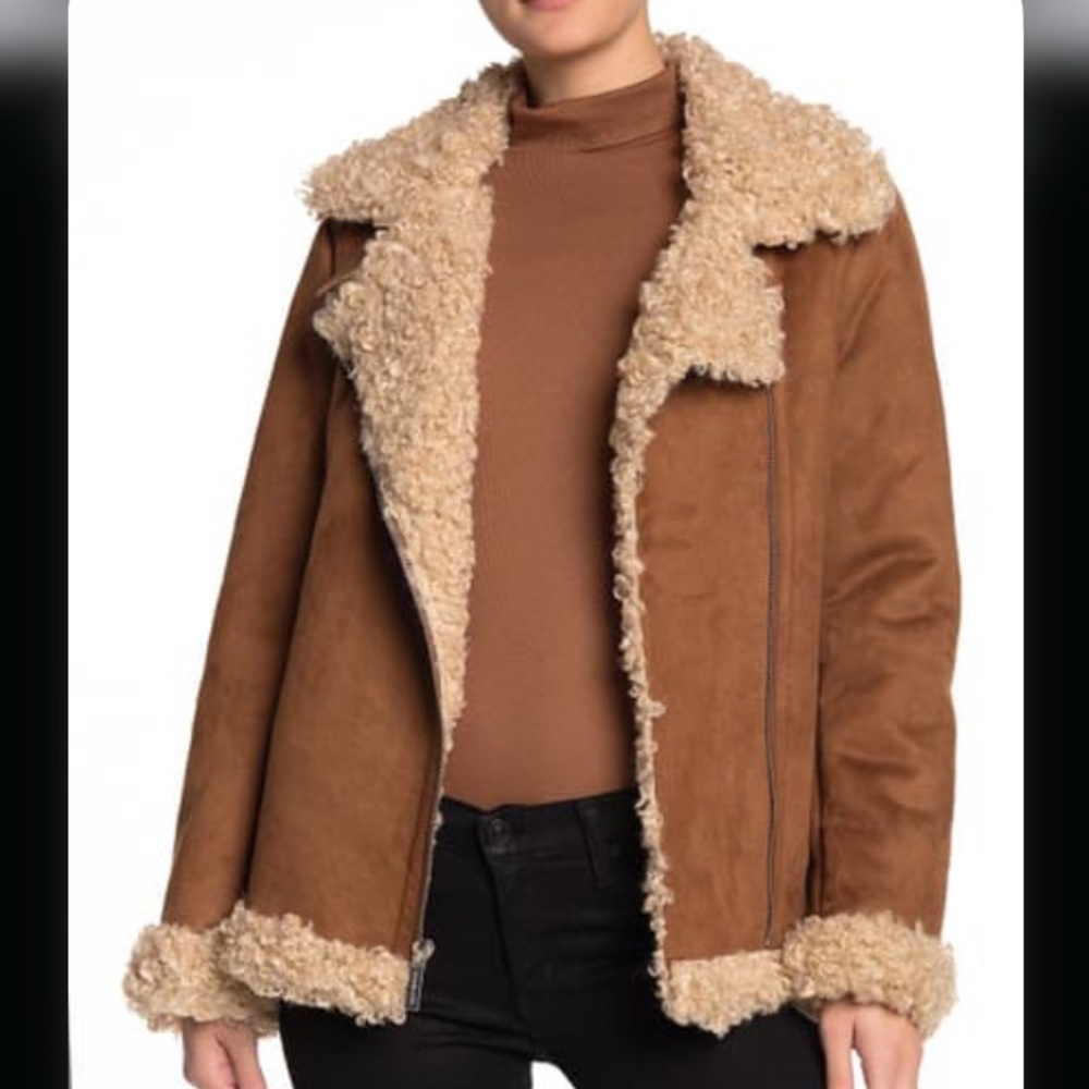 Michael Kors Faux Shearling Buckle Jacket.